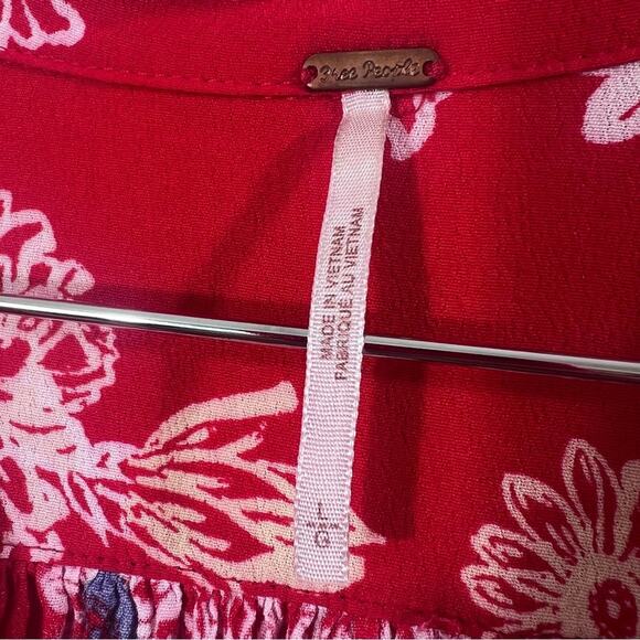 Free People Blue Hawaii Collared Short Sleeve Red Mini Dress Size L - Picture 16 of 16